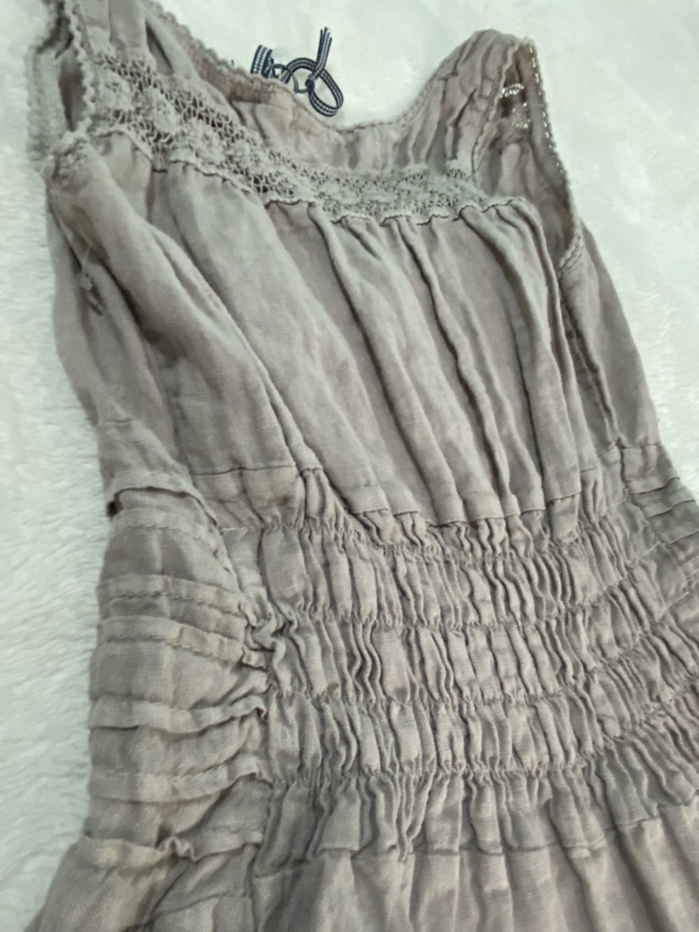 S&F 2005 Made in Italy 100% Mini Linen Dress Brown Crochet Fairy Cottagecore XS - Picture 13 of 13
